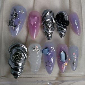 Elegant Purple and Silver Nail Art Set
